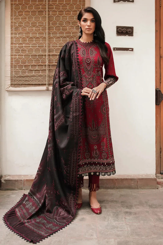 BrandsInn- DHANAK 3PC EMBROIDERED SHIRT WITH COUTRAI WOOL PRINT SHAWL -BI-4055
