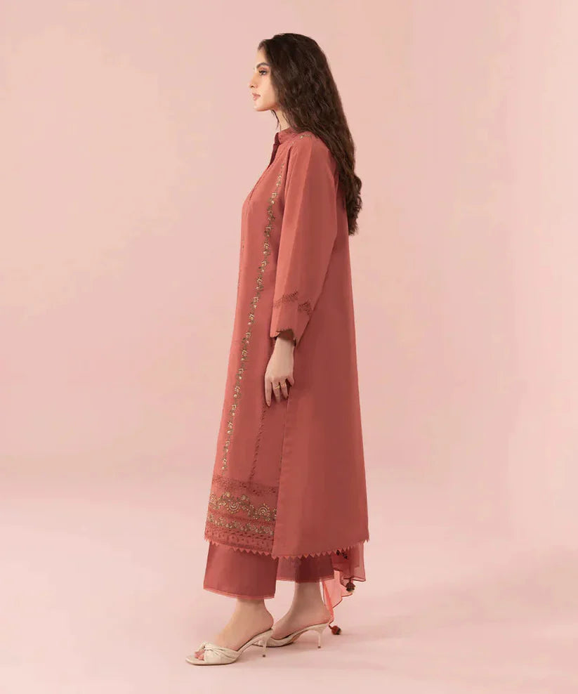 BrandsInn-3PC DHANAK EMBROIDERED SHIRT WITH BAMBER CHIFFON EMBROIDERED DUPATTA-BI-4167