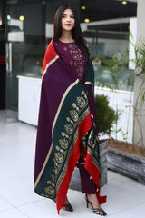 BRANDSINN-3PC KHADDAR CUTWORK EMBROIDERED SHIRT WITH KASHMIRI JACQUARD WOOL SHAWL-BI-4034