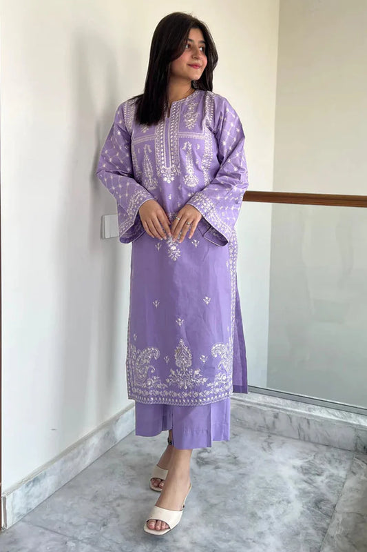 BrandsInn-2PC DHANAK EMBROIDERED SHIRT AND EMBROIDRED TROUSER-BI-120