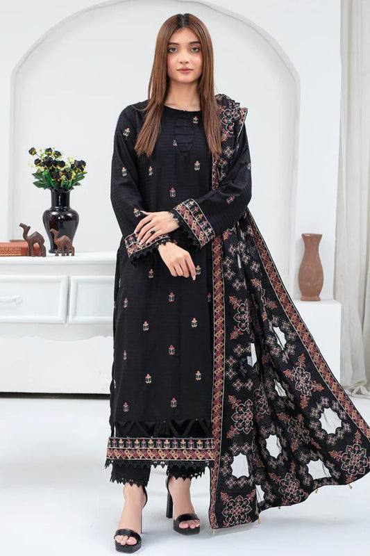 BRANDS INN-3PC DHANAK EMBROIDERED SHIRT WITH HEAVY CUTWORK EMBROIDERED DHANAK SHAWL AND TROUSER-BI-4065
