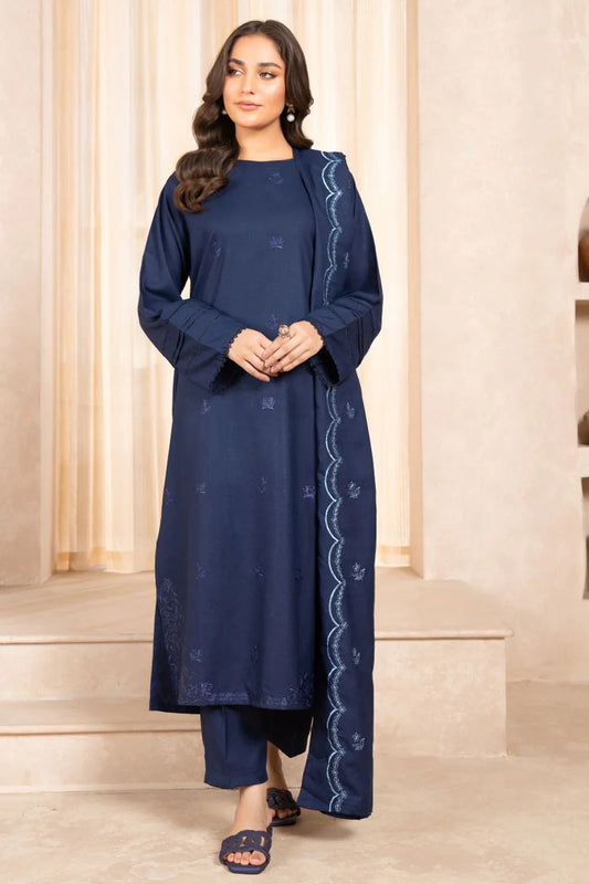 BrandsInn - 3PC Dhanak Embroidered Shirt With Dhanak Embroidered Shawl & Trouser-BI-4084