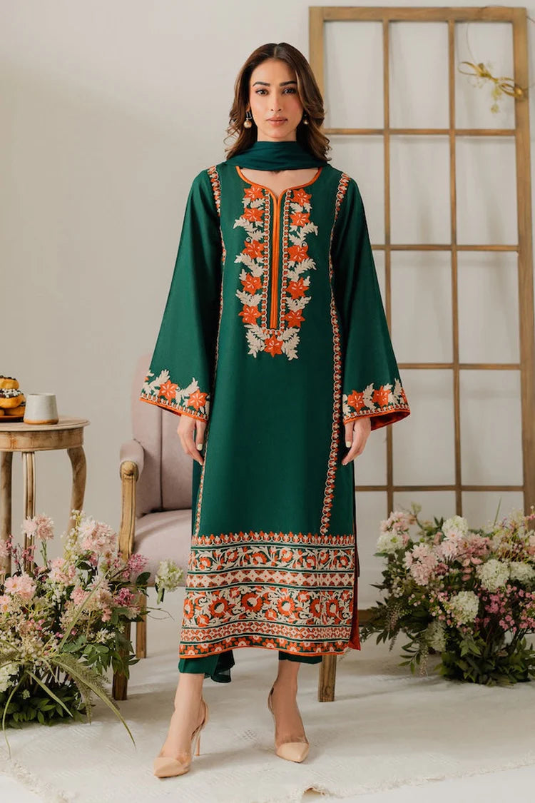 BrandsInn-3PC DHANAK EMBROIDERED SHIRT WITH BAMBER CHIFFON DUPATTA & TROUSER-BI-4248