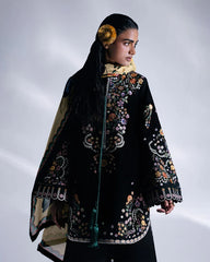 BrandsInn-3PC DHANAK EMBROIDERED SHIRT WITH COUTRAI PRINTED SHAWL AND TROUSER-BI-5237