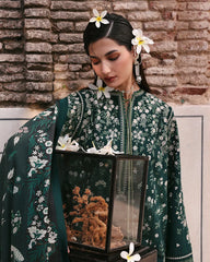 BrandsInn-3PC DHANAK EMBROIDERED SHIRT WITH COUTRAI PRINTED SHAWL AND EMB TROUSER-BI-5273