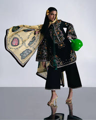 BrandsInn-3PC DHANAK EMBROIDERED SHIRT WITH COUTRAI PRINTED SHAWL AND TROUSER-BI-5237