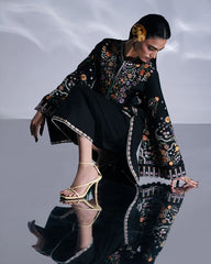 BrandsInn-3PC DHANAK EMBROIDERED SHIRT WITH COUTRAI PRINTED SHAWL AND TROUSER-BI-5237