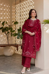 BrandsInn-3PC LAWN EMBROIDERED SHIRT WITH CHIFFON EMBROIDERED DUPATTA AND TROUSER-BI-4824