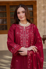 BrandsInn-3PC LAWN EMBROIDERED SHIRT WITH CHIFFON EMBROIDERED DUPATTA AND TROUSER-BI-4824