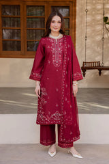 BrandsInn-3PC LAWN EMBROIDERED SHIRT WITH CHIFFON EMBROIDERED DUPATTA AND TROUSER-BI-4824