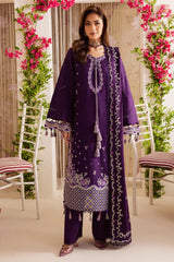 BrandsInn-3PC DHANAK EMBROIDERED SHIRT WITH DHANAK EMBROIDERED SHAWL & TROUSER-BI-4328