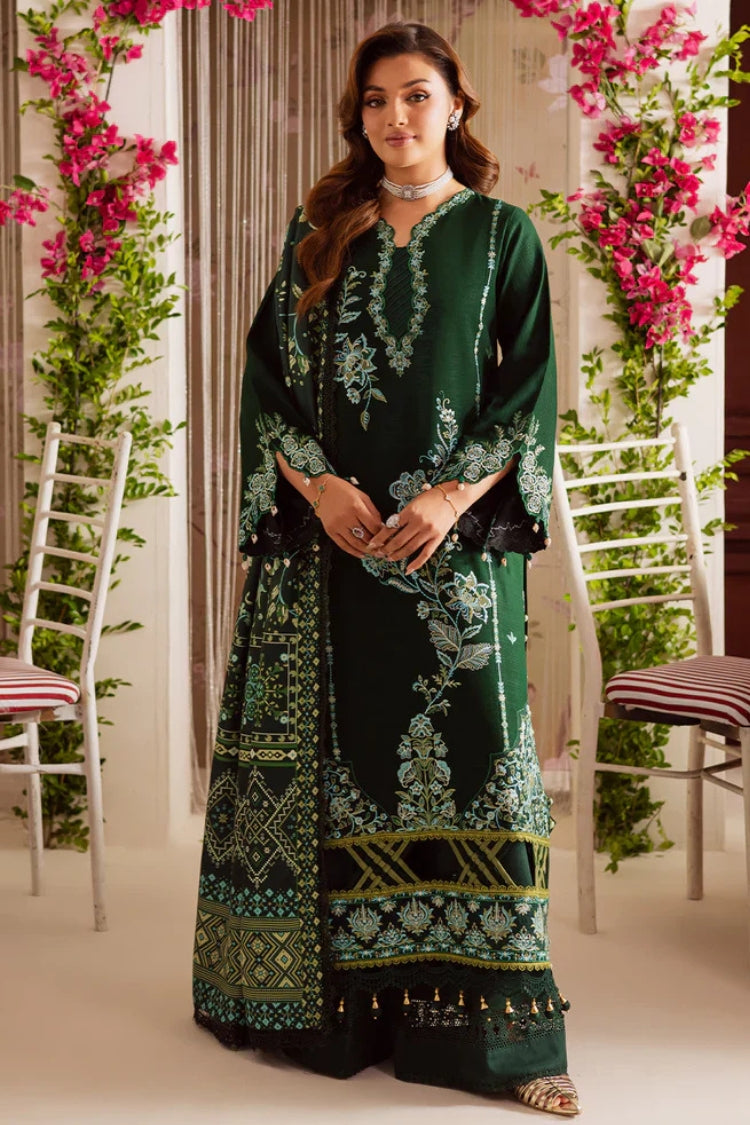 BrandsInn-3PC DHANAK EMBROIDERED SHIRT WITH COURTRAI PRINTED SHAWL & TROUSER-BI-4327