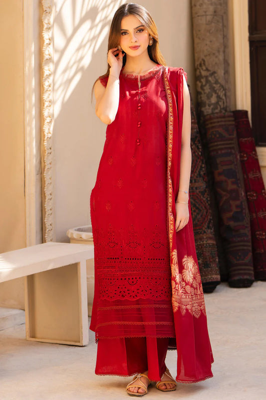 MIRAKHI-3PC LAWN CHIKENKARI EMBROIDERED SHIRT WITH LAWN JAQUARD PRINT DUPATTA-BI-193