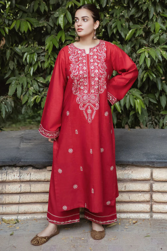 URGE-2PC DHANAK EMBROIDRED SHIRT WITH AND EMBROIDRED TROUSER-BI-4058
